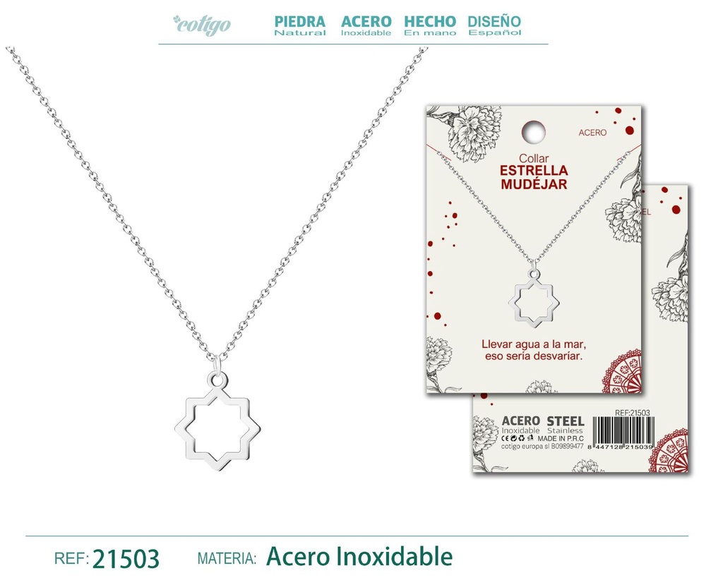 Colgante Estrella Mudéjar acero plateado - Cultura y diseño en joyería