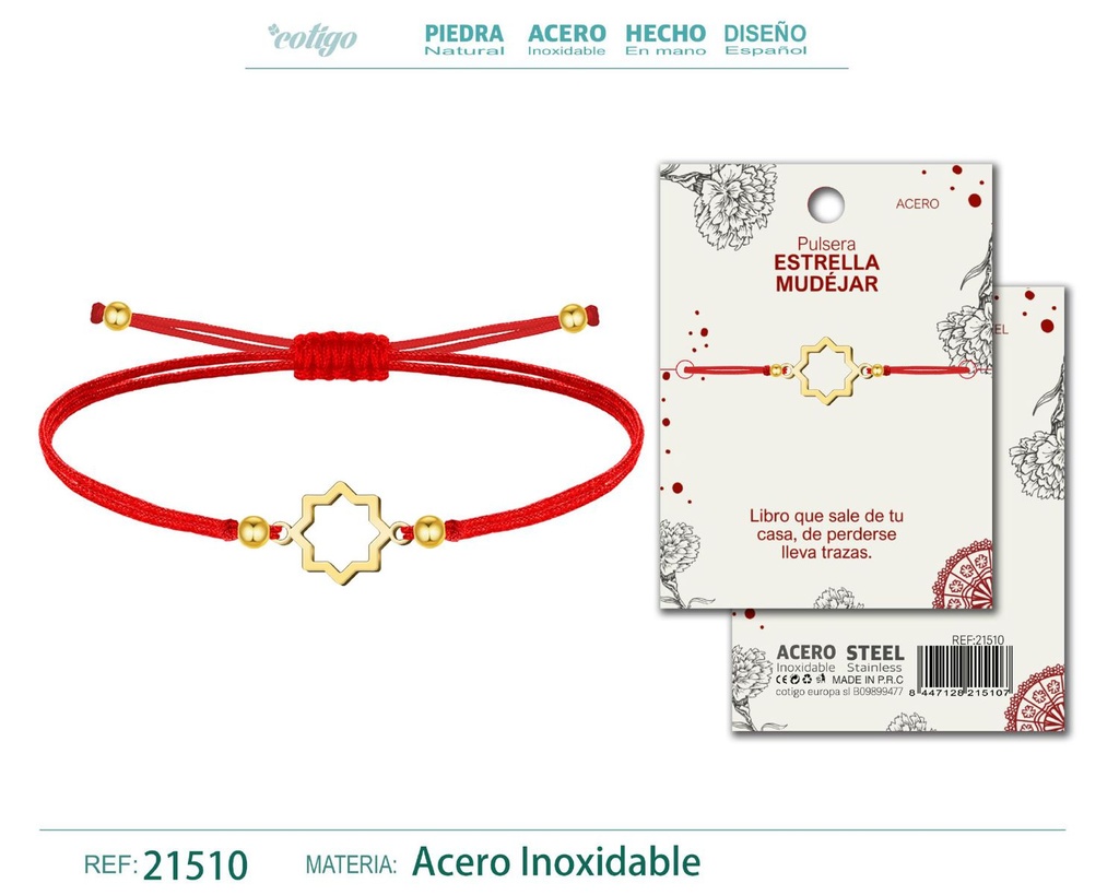 Pulsera hilo encerado con Estrella Mudéjar acero dorado - Arte y cultura