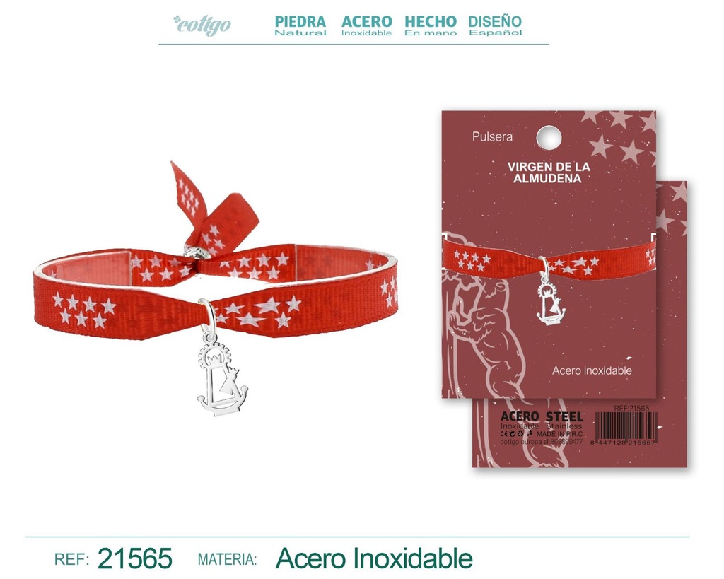 Pulsera Bandera de Madrid con colgante San Isidro Labrador acero plateado - Tradición y orgullo