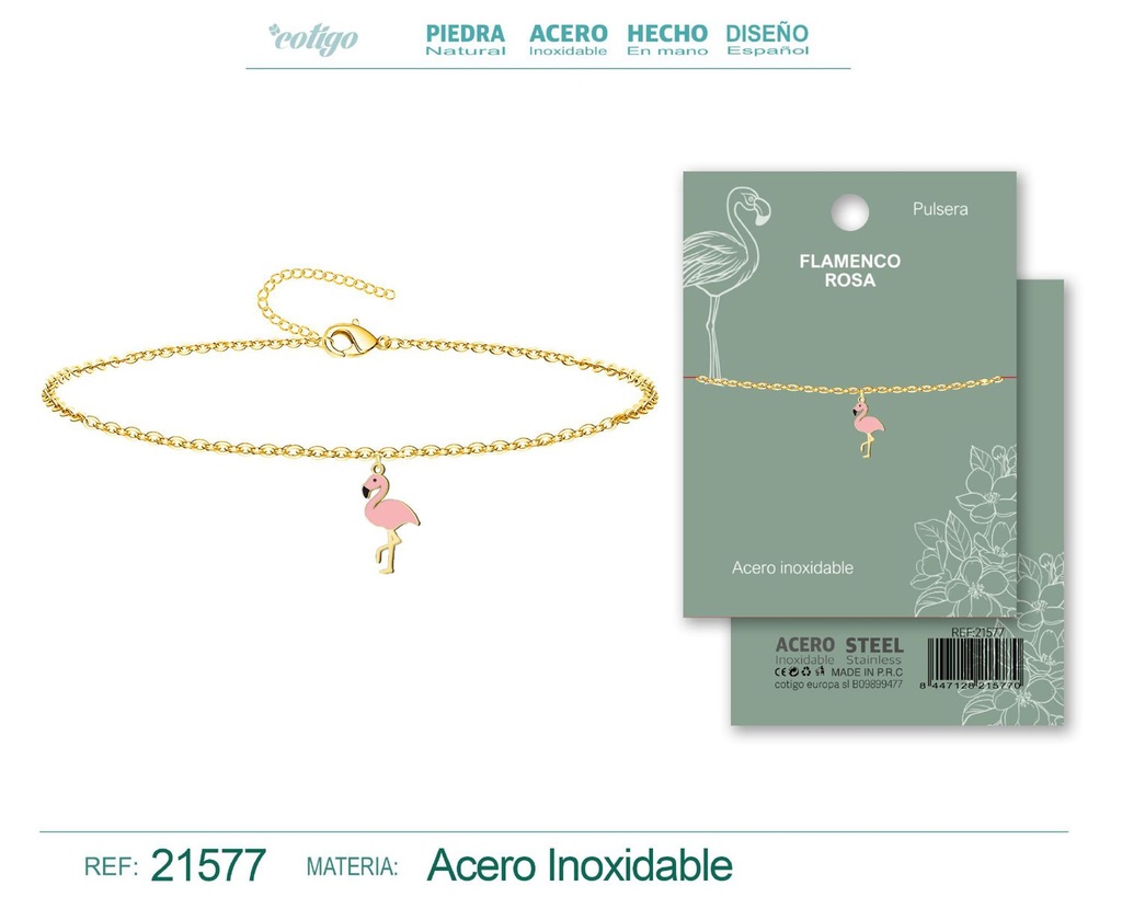 Pulsera con Flamenco acero dorado - Símbolo de la cultura malagueña