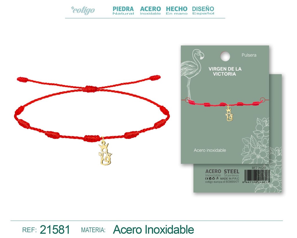 Pulsera 7 nudos con Virgen de la Victoria acero dorado - Joyería de fe