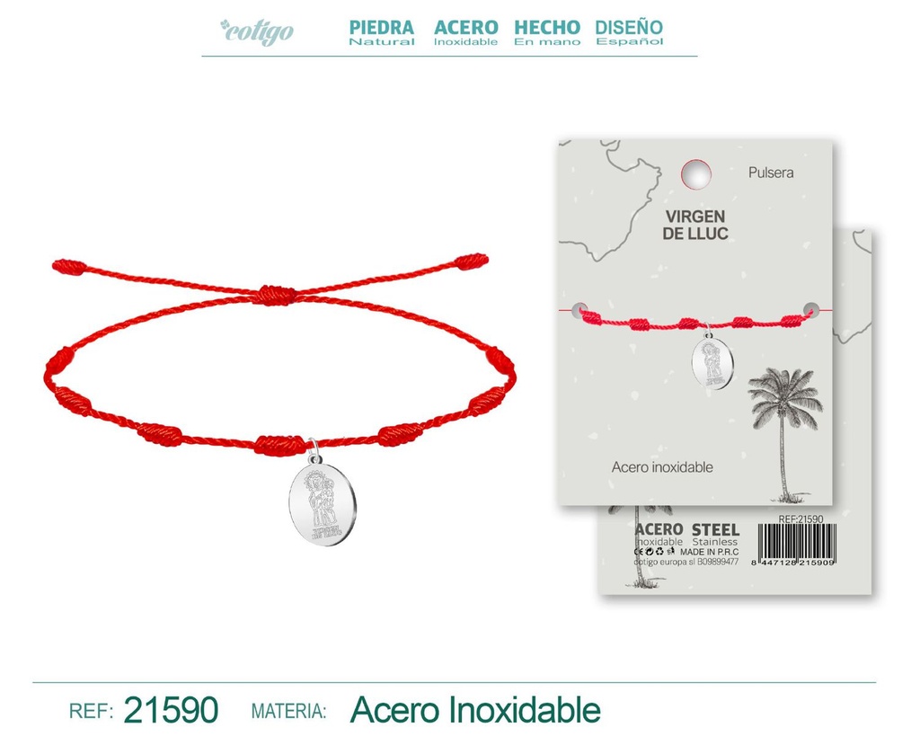 Pulsera 7 nudos con Virgen de Lluc acero plateado - Joyería de fe