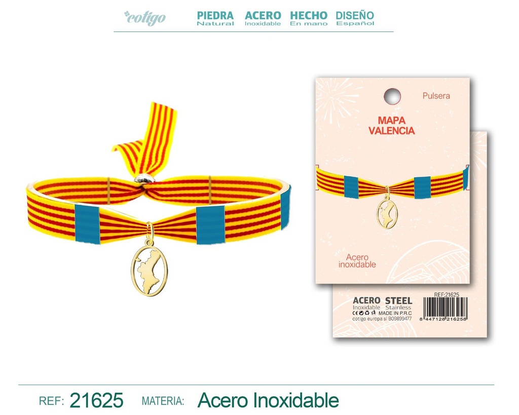 Pulsera Bandera y Mapa Valencia acero dorado - Joyería representativa