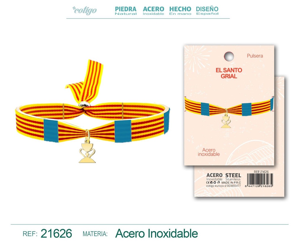 Pulsera Bandera Valencia con colgante El Santo Grial acero dorado - Tradición y fe