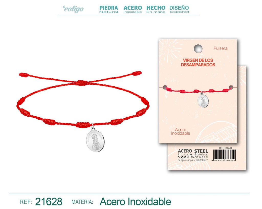 Pulsera 7 nudos con Virgen de los Desamparados acero plateado - Joyería de devoción