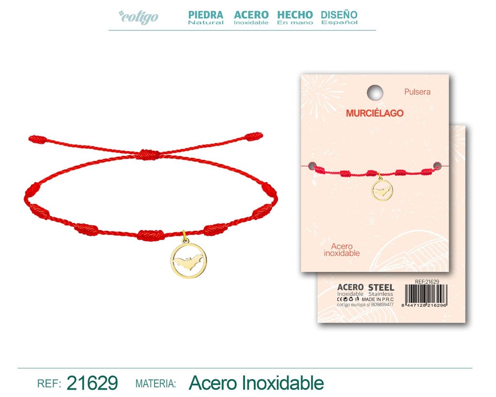 Pulsera 7 nudos con Murciélago de Jaume acero dorado - Joyería cultural