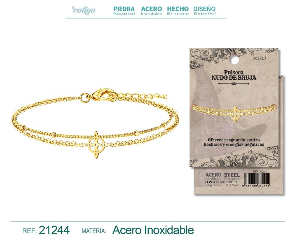 Pulsera Nudo Bruja acero dorado - Protección en cada nudo