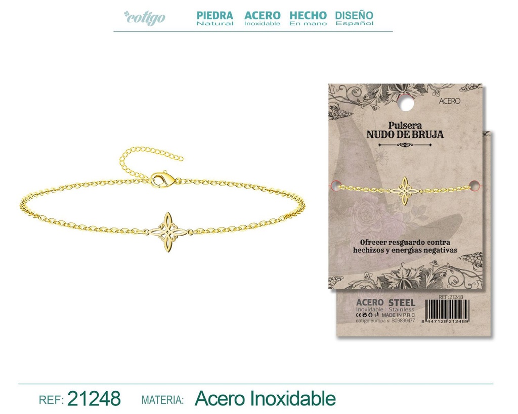 Pulsera Nudo Bruja acero dorado - Joyería altamente simbólica