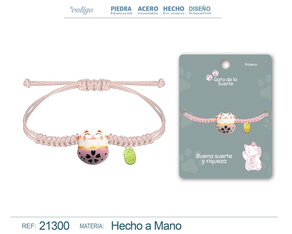 Pulsera de Hilo Encerado con Gato de la Suerte - Amuletos de Suerte y Protección