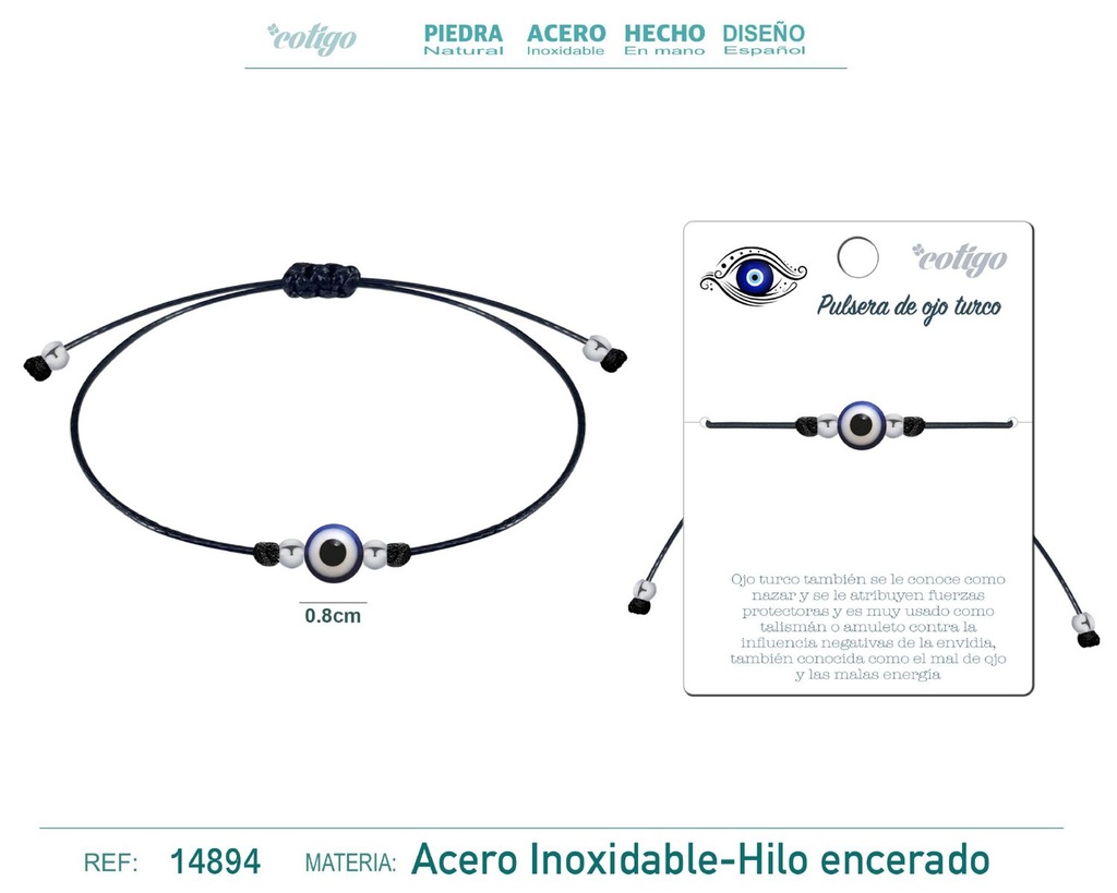 Pulsera de Hilo Encerado Negro con Ojo Turco - Joyería de Protección