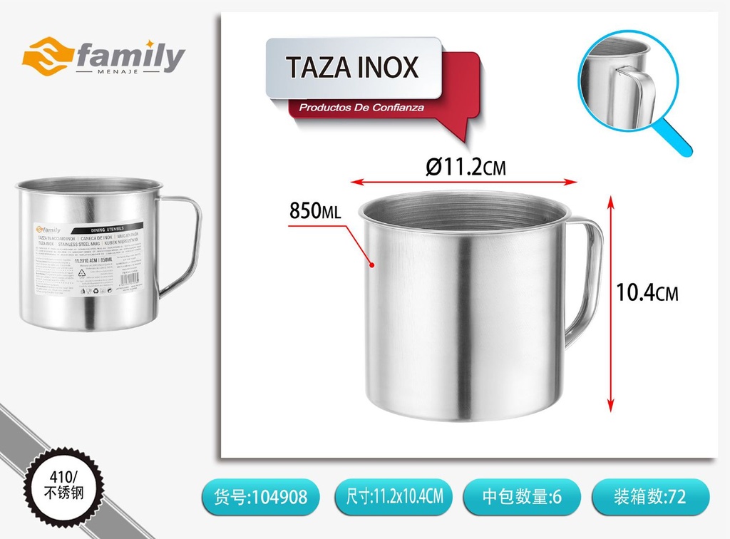 Taza de acero inoxidable sin tapa 11.2cm*10.3cm - Utensilios para bebidas