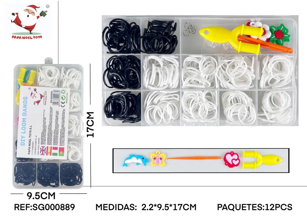 Pañuelo de 12 gomas para manualidades (15 agujeros) - Materiales para manualidades