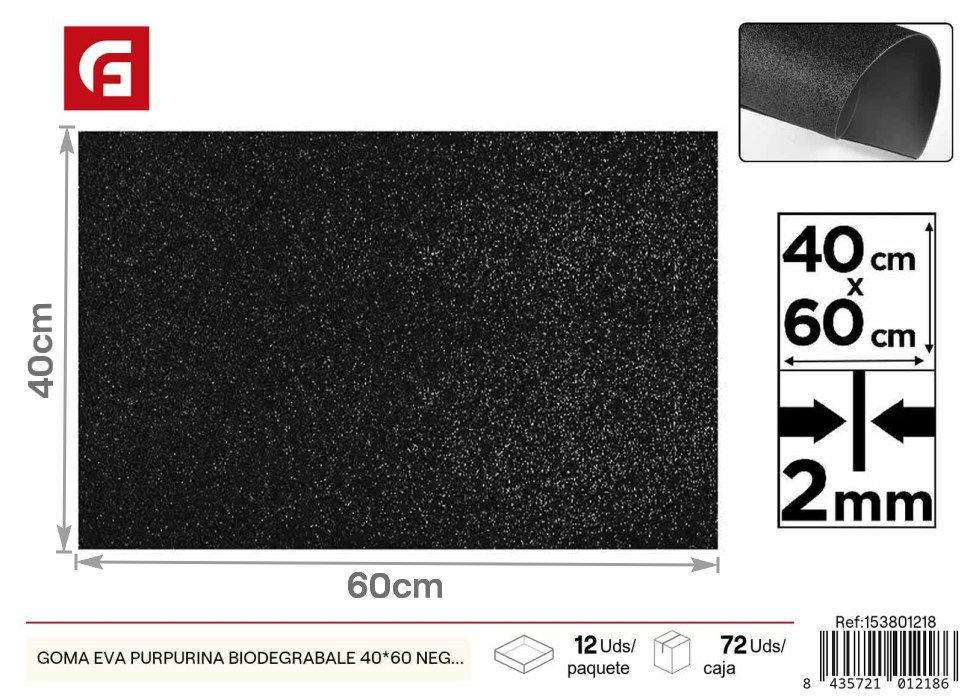 Goma EVA purpurina biodegradable negra 40x60 cm - Materiales de manualidades