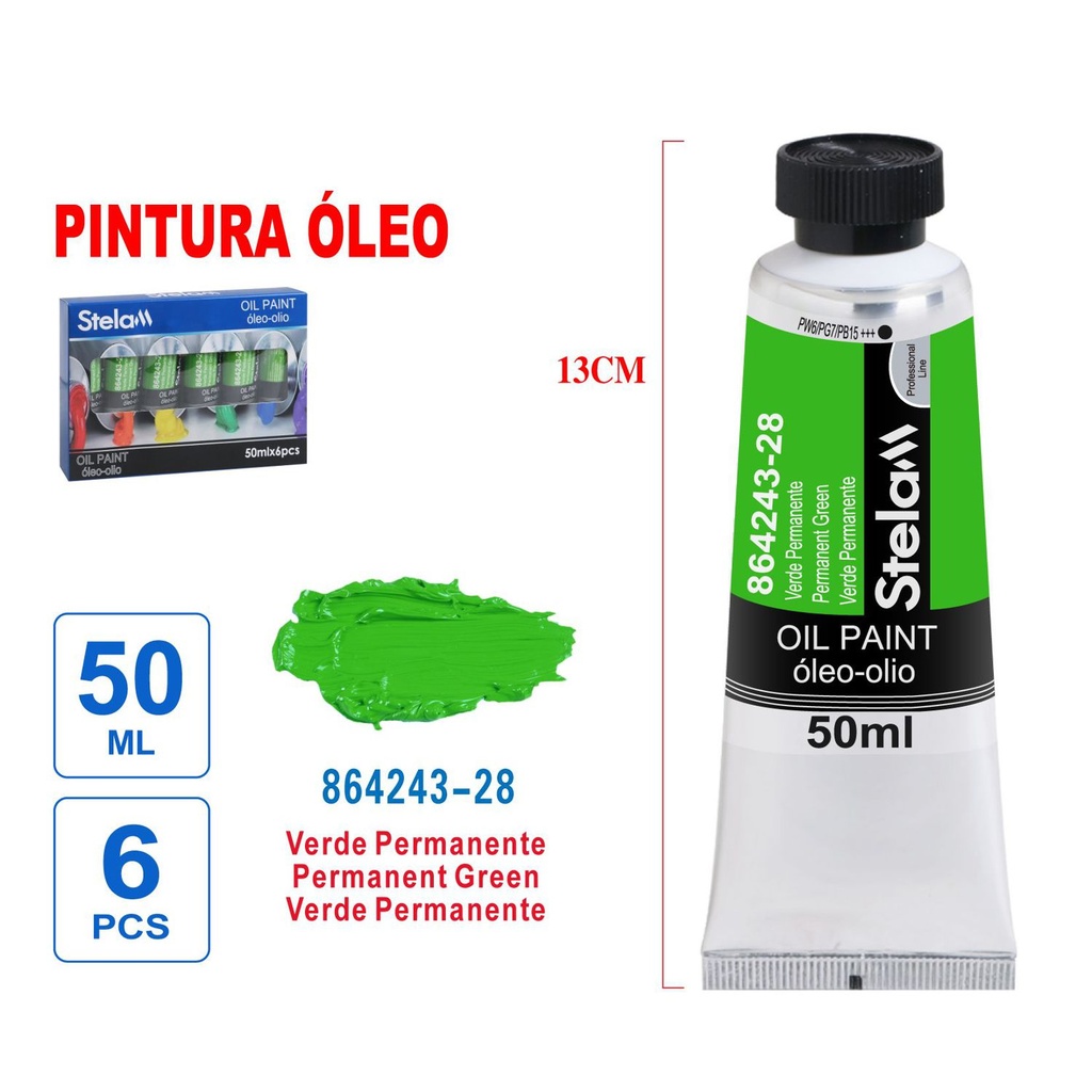 Pintura al óleo verde permanente 50ml - Material artístico