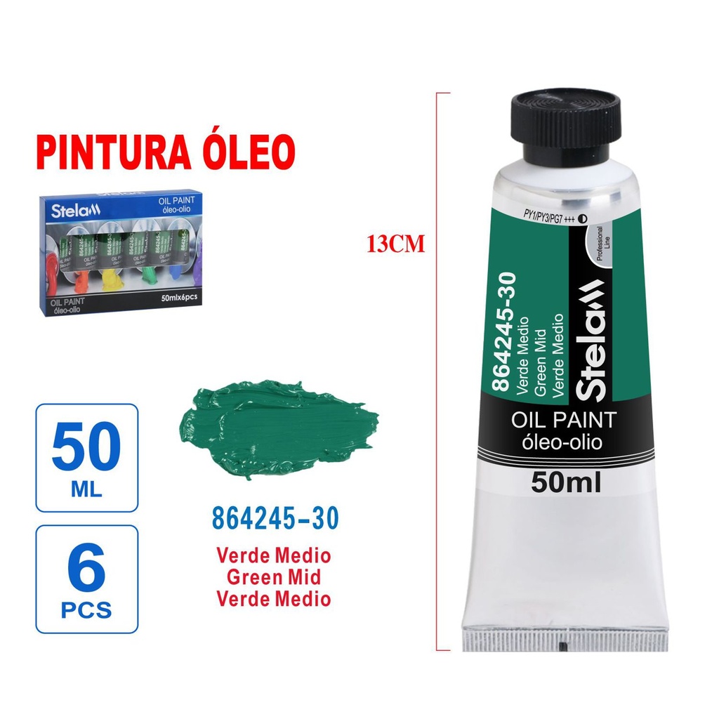 Pintura al óleo verde medio 50ml - Material artístico