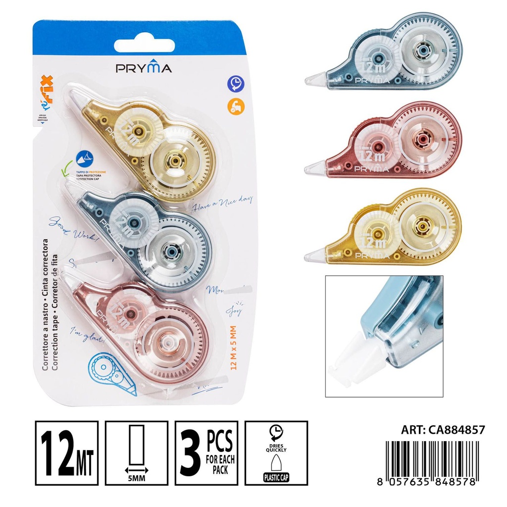 Cinta correctora 5mm x 12m 3 piezas - Artículos de corrección
