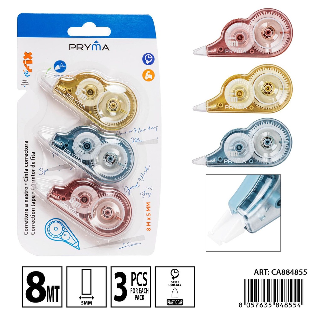 Cinta correctora 5mm x 8m 3 piezas - Artículos de corrección