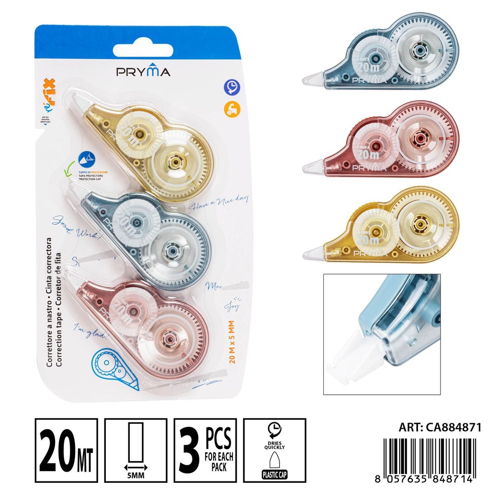 Cinta correctora 5mm x 20m 3 piezas - Artículos de corrección