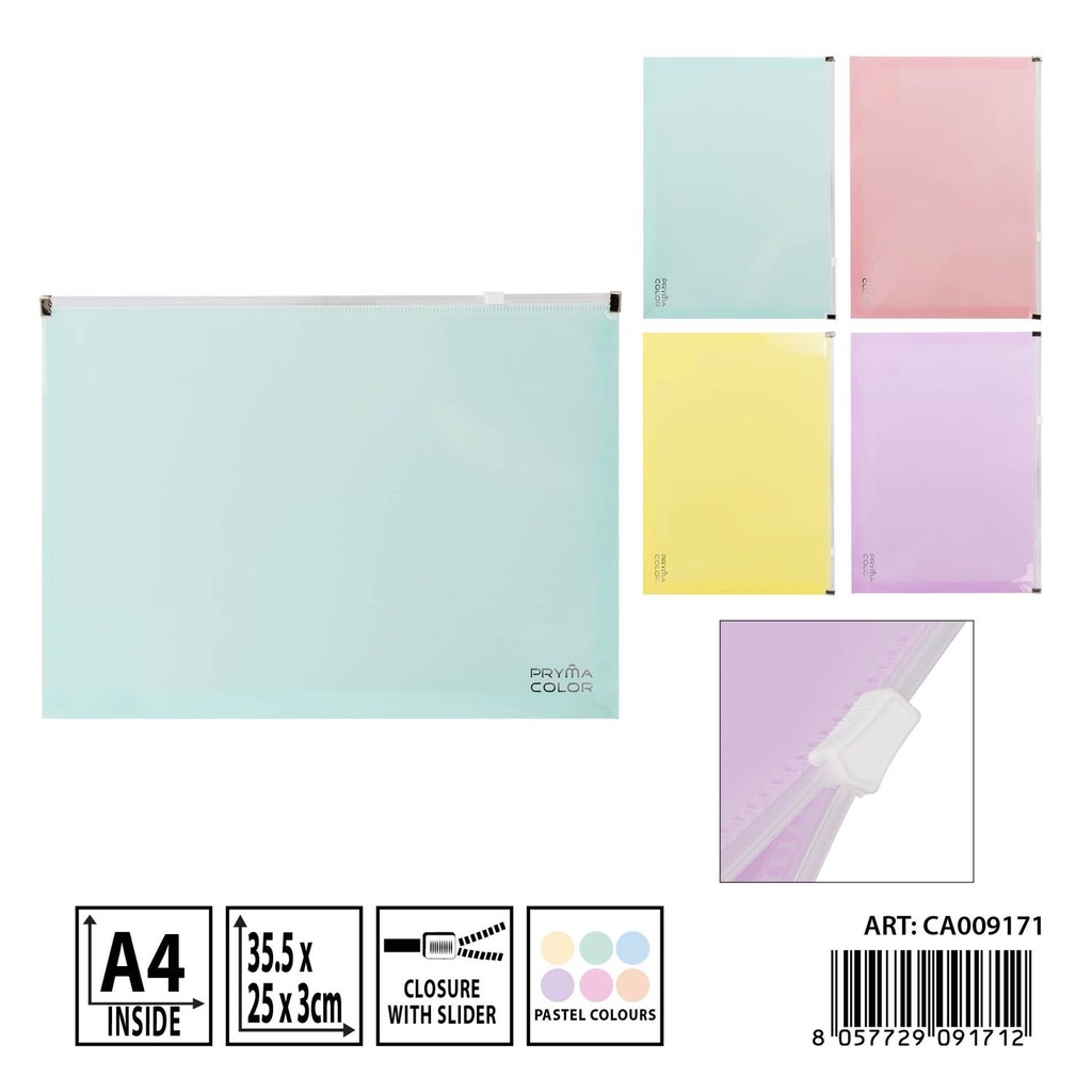 Porta documentos con zip pastel A4 32.5x25x3cm - Artículos de papelería