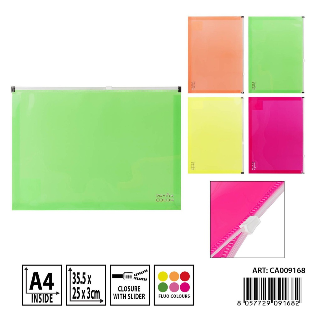 Porta documentos con zip fluo A4 32.5x25x3cm - Artículos de papelería