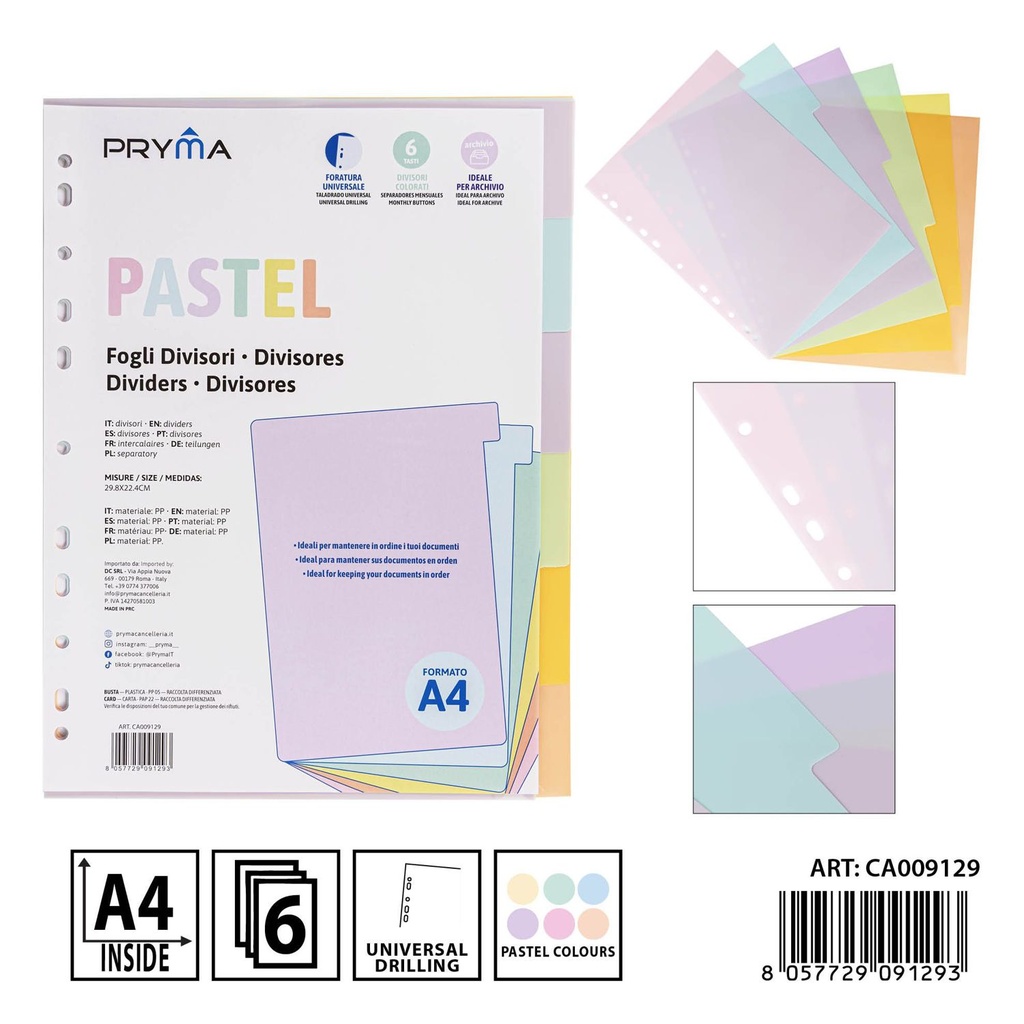 Separadores de índice 6 páginas 0.13mm 29.8x22.4cm - Papelería