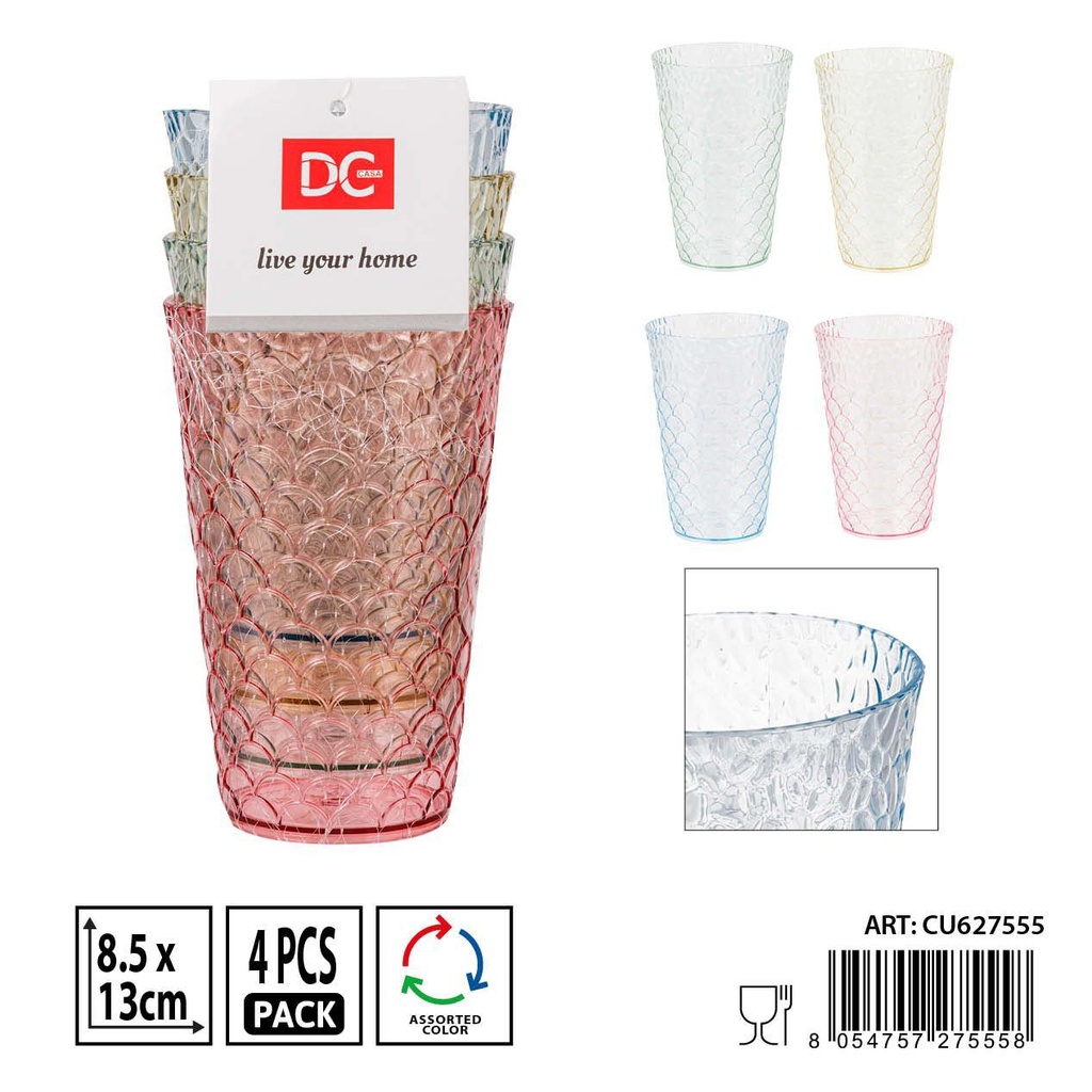 Set de 4 vasos de plástico 8.5x13cm - Artículos de plásticos