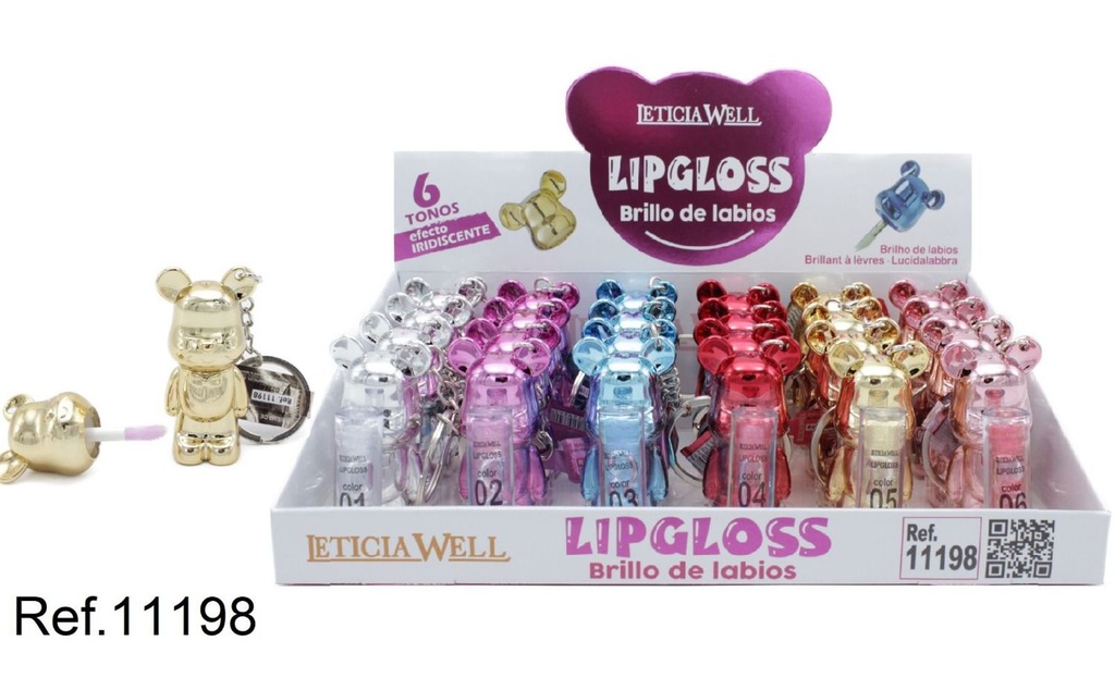 Lipgloss Osito Iris D con llavero 24 unidades - Cosméticos de labios