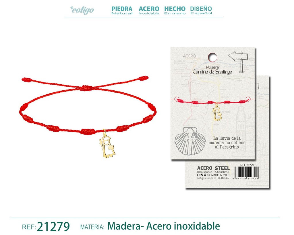 Pulsera de 7 nudos con Santiago Apóstol en acero dorado - Joyería y accesorios