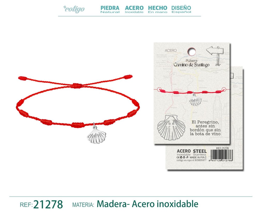 Pulsera de 7 nudos con Concha de peregrino en acero plateado - Joyería y accesorios