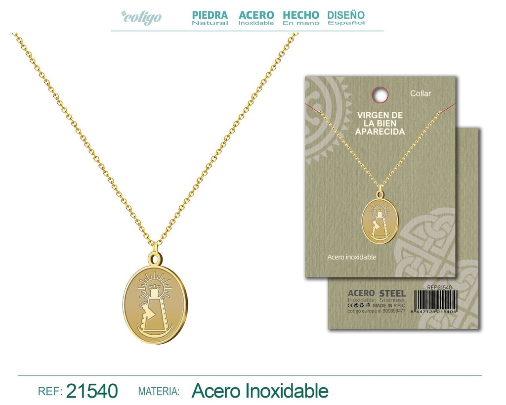 Colgante Virgen de la Bien Aparecida en acero dorado - Joyería y accesorios