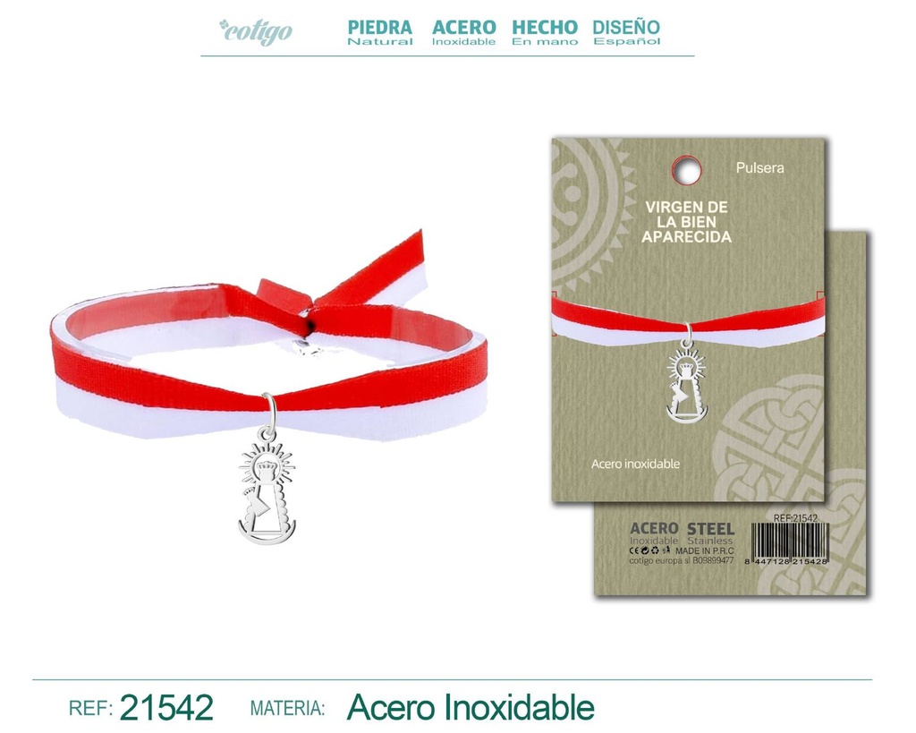 Pulsera Bandera Cantabria con colgante Virgen de la Bien Aparecida en acero plateado - Joyería y accesorios