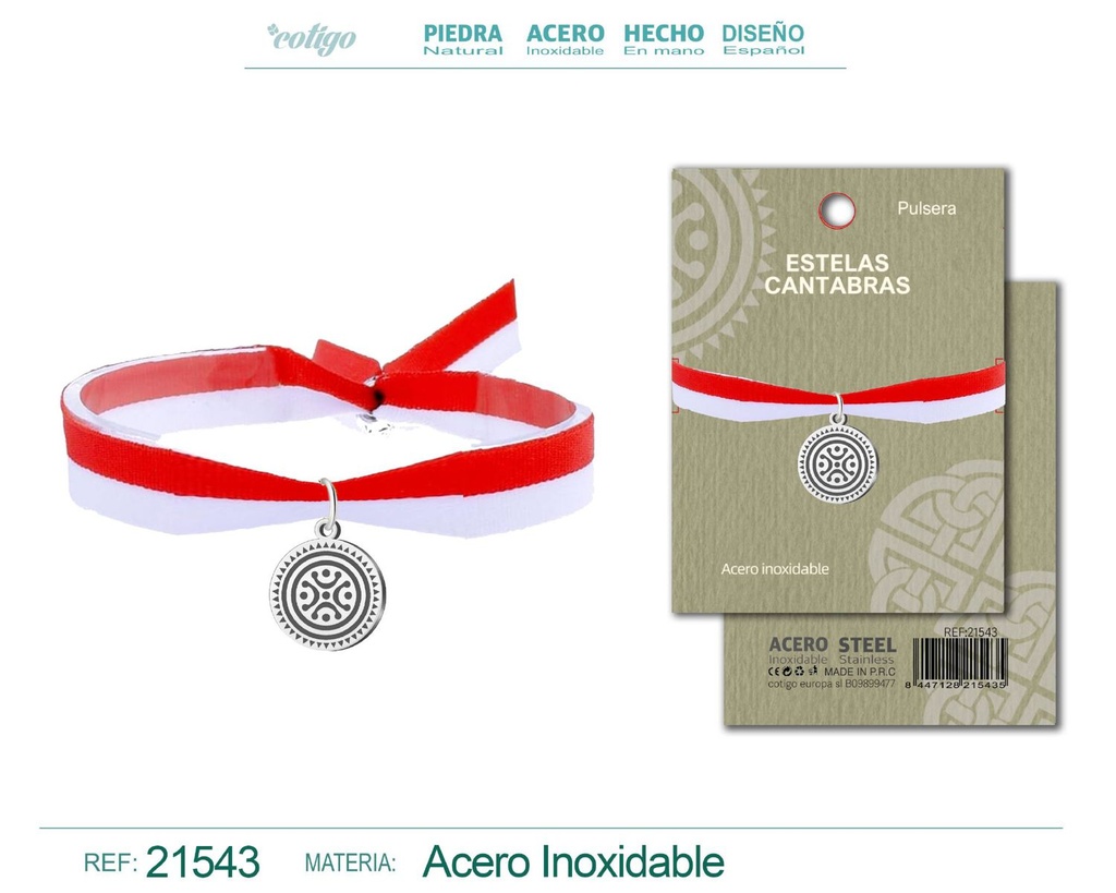 Pulsera Bandera Cantabria con colgante Estelas cántabras en acero dorado - Joyería y accesorios