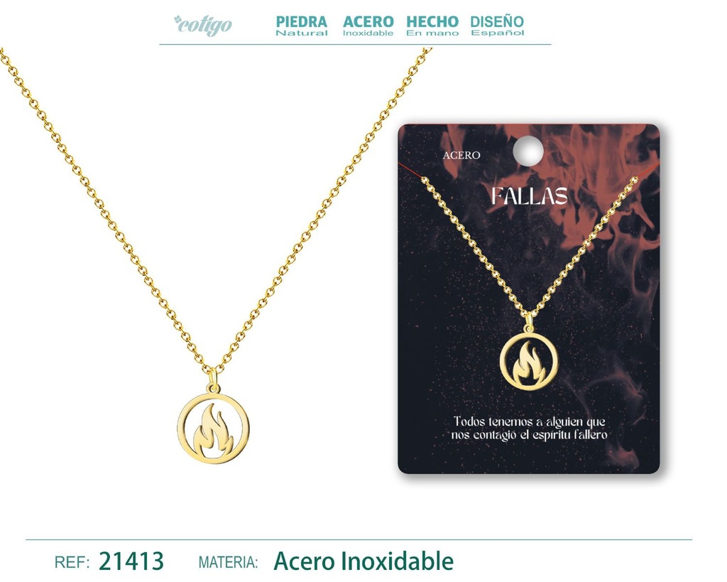 Colgante Fuego en acero dorado - Joyería y accesorios