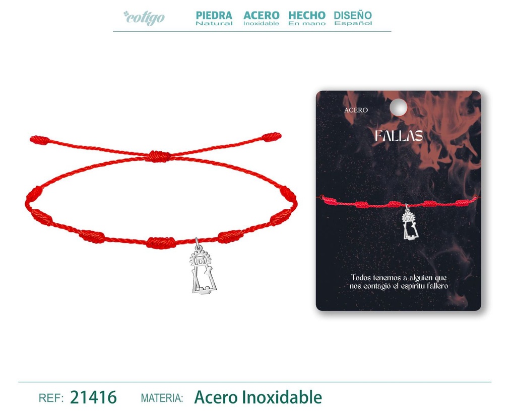 Pulsera de 7 nudos con Virgen de los Desamparados en acero plateado - Joyería y accesorios