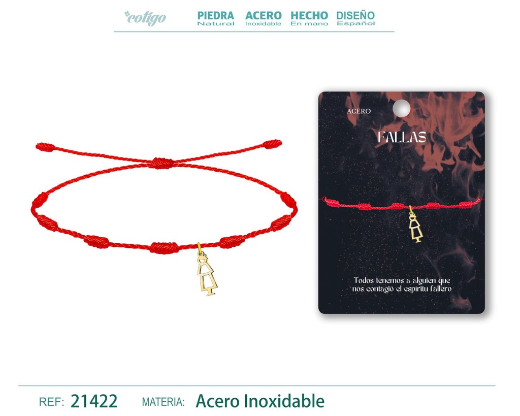 Pulsera de 7 nudos con Fallero en acero dorado - Joyería y accesorios