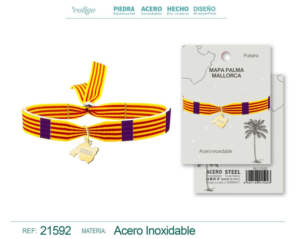 Pulsera Bandera Mallorca con Mapa en acero dorado - Joyería y accesorios