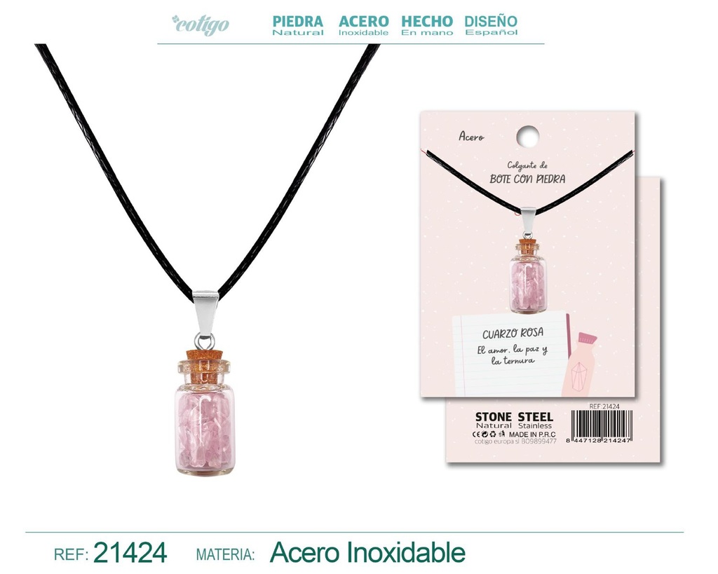 Colgante Bote de deseo con Cuarzo Rosa - Joyería y amuletos