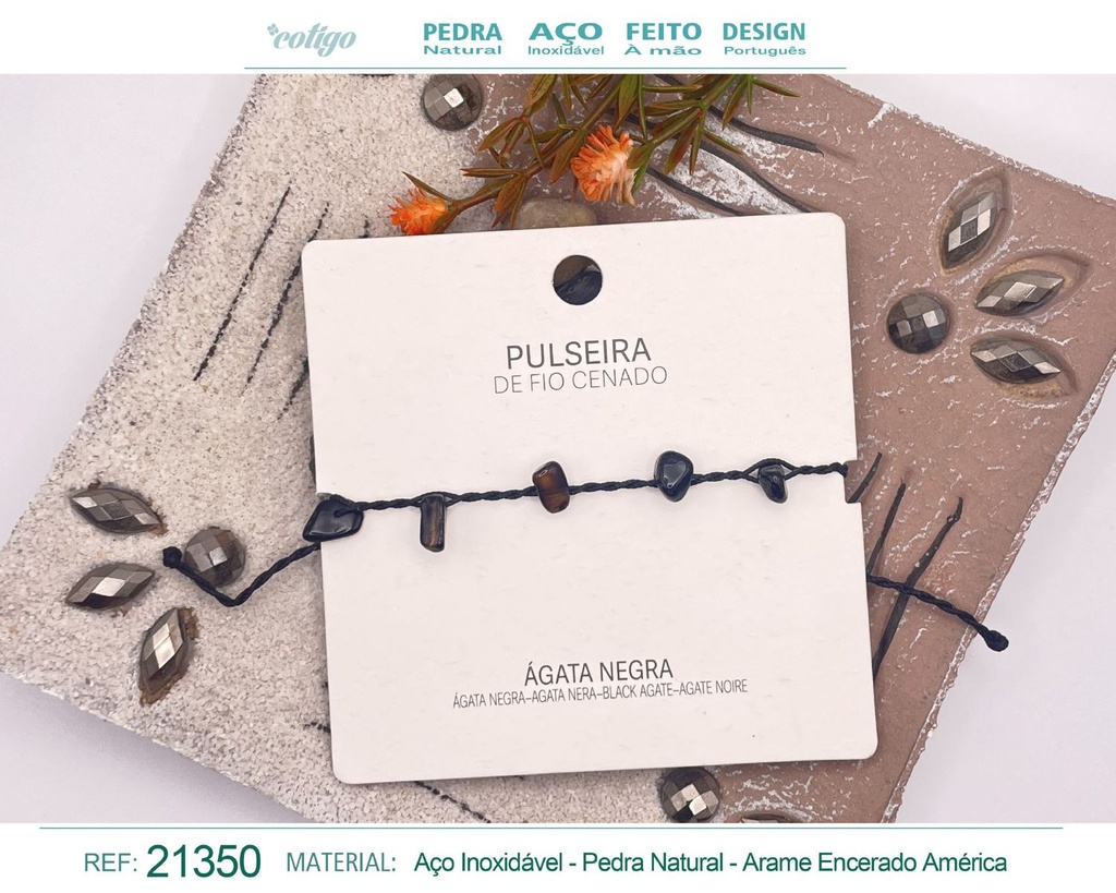 Pulsera de hilo encerado con Ágata negra - Joyería y amuletos