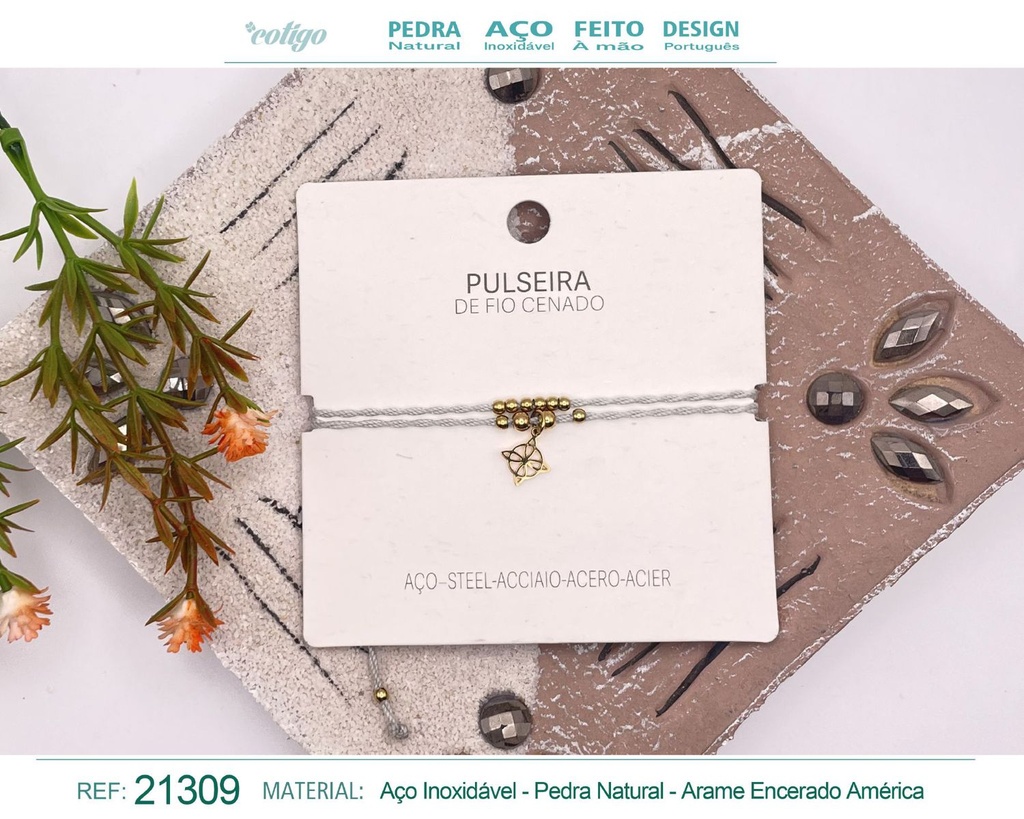 Pulsera de hilo encerado con colgante Nudo bruja en acero dorado - Joyería y amuletos