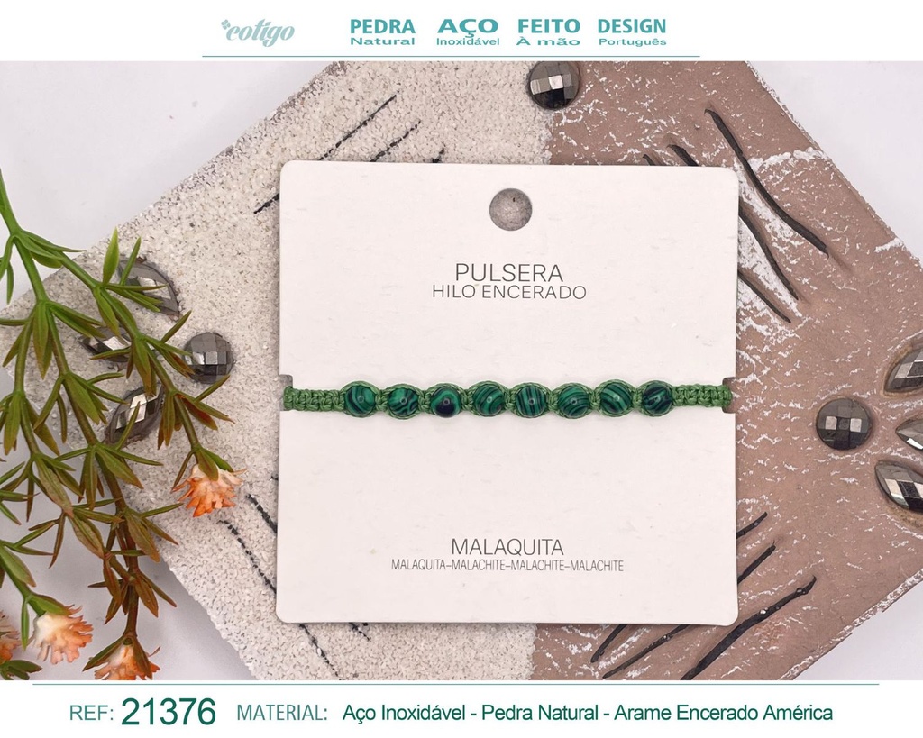 Pulsera de hilo encerado con Malaquita - Joyería y amuletos