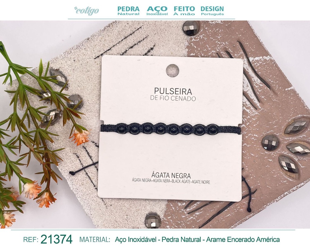 Pulsera de hilo encerado con Ágata negra - Joyería y amuletos