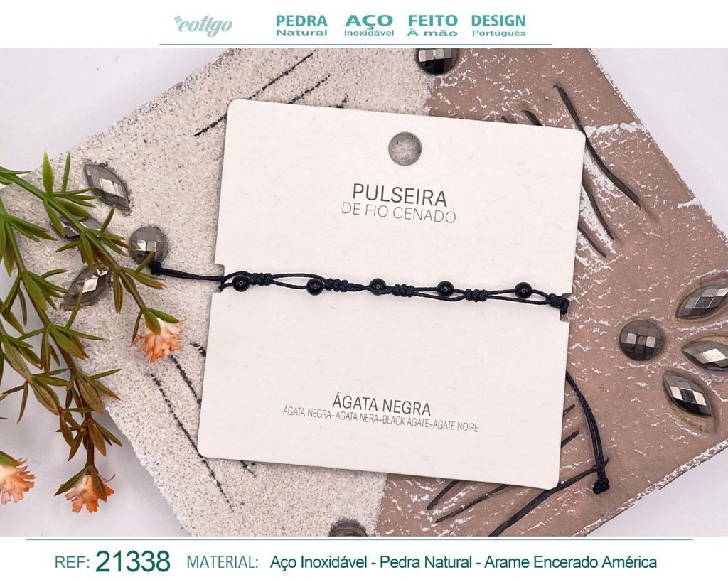 Pulsera de hilo encerado con Ágata negra - Joyería y amuletos