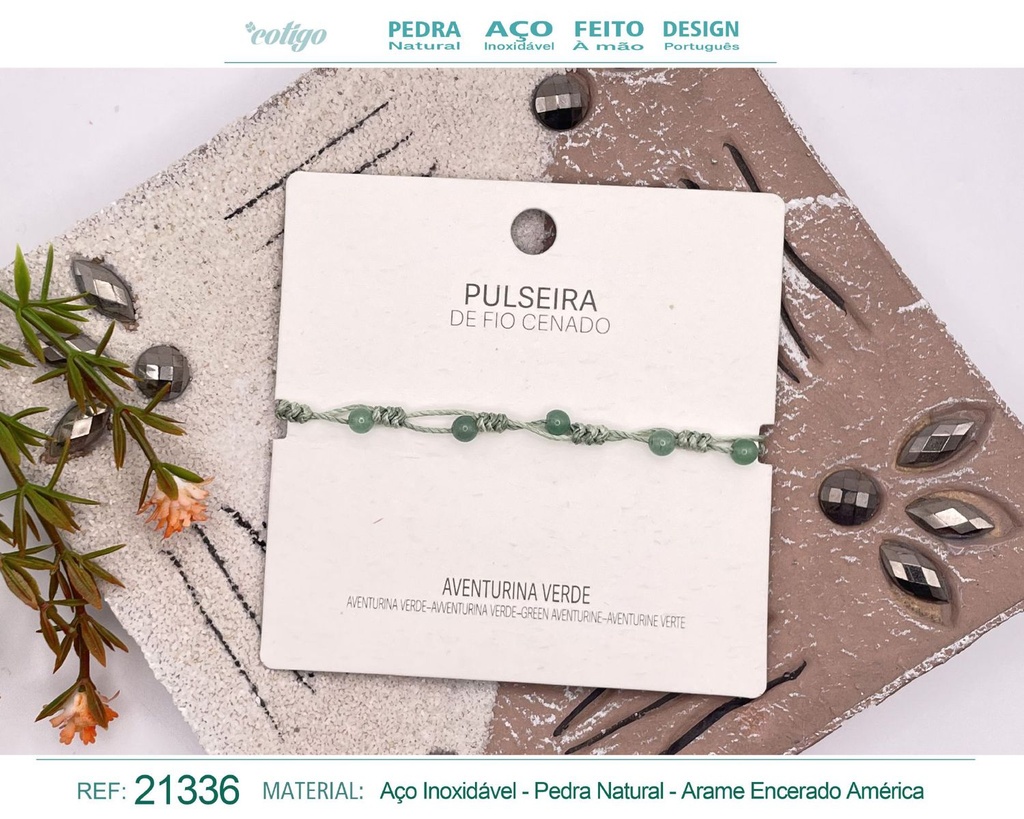 Pulsera de hilo encerado con Aventurina Verde - Joyería y amuletos