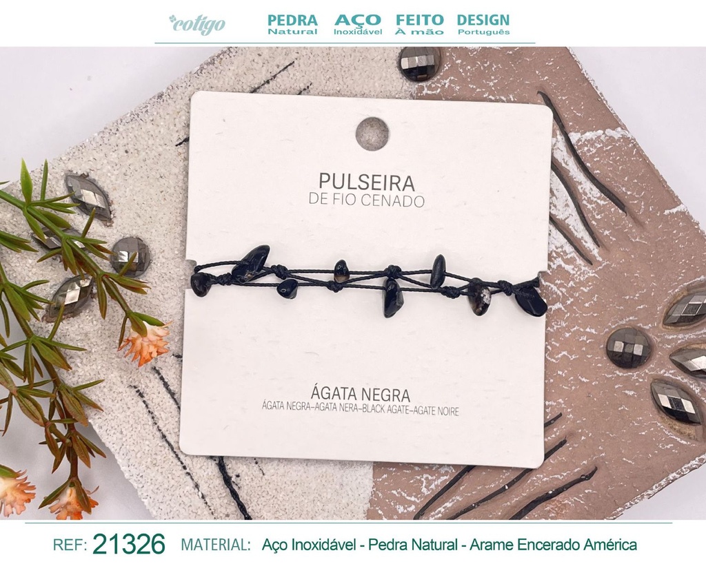 Pulsera de hilo encerado con Ágata negra - Joyería y amuletos