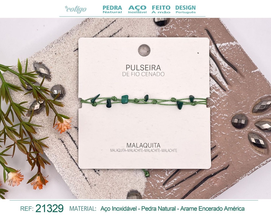 Pulsera de hilo encerado con Malaquita - Joyería y amuletos