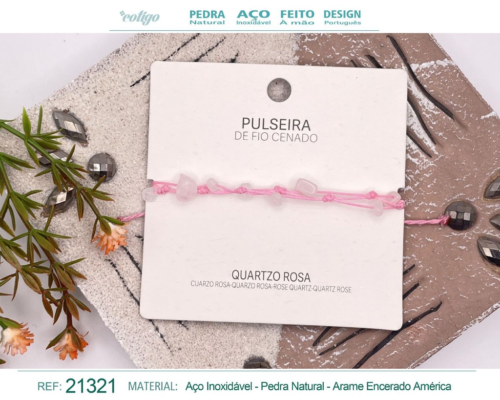 Pulsera de hilo encerado con Cuarzo rosa - Joyería y amuletos