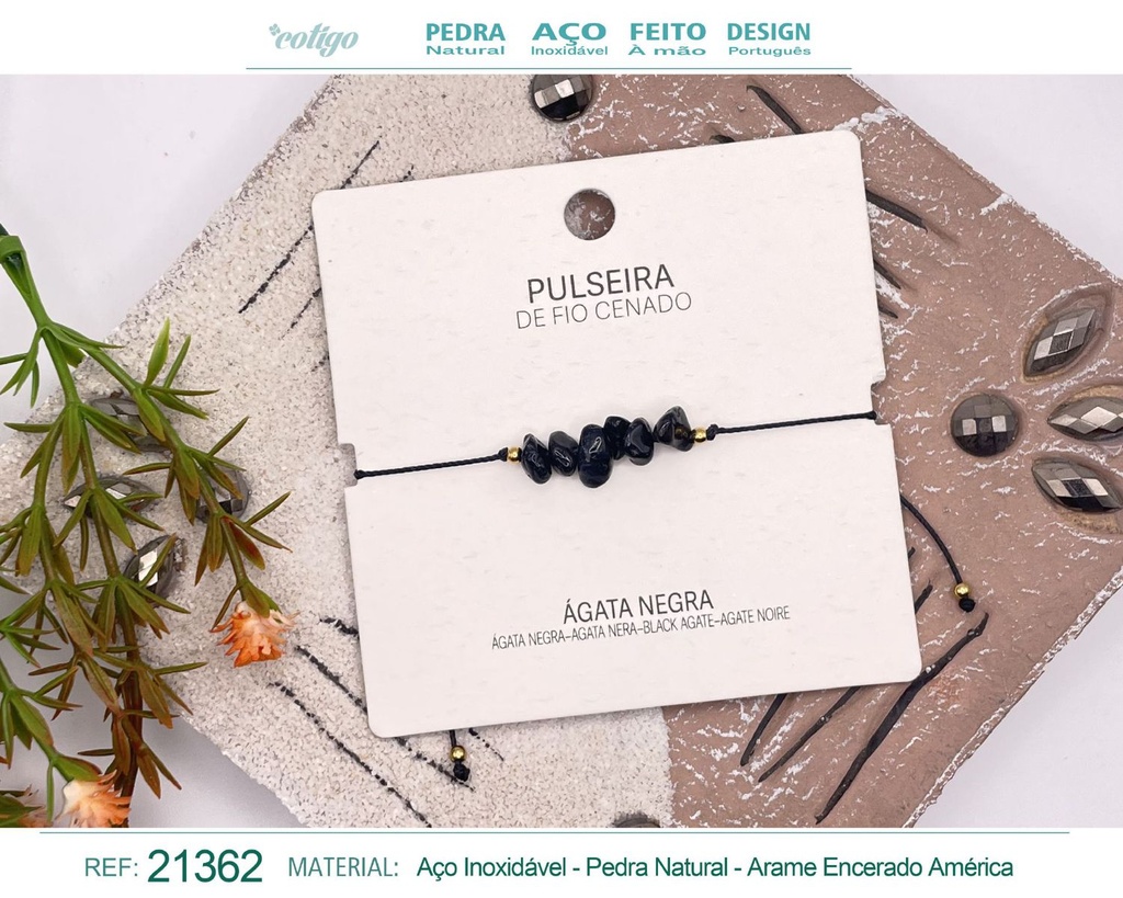 Pulsera de hilo encerado con Ágata negra - Joyería y amuletos