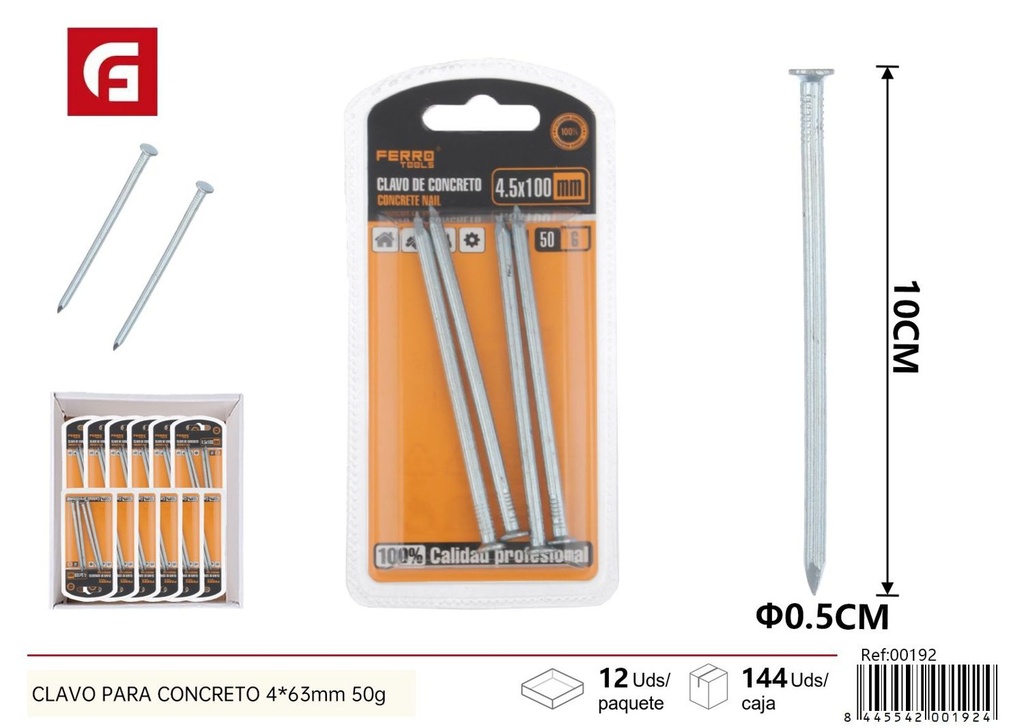 Clavo para concreto 4.5*100mm - Accesorios para ferretería
