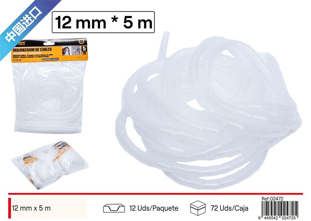 Cuerda recogecables blanca transparente de 12mm-5m - Accesorios para ferretería