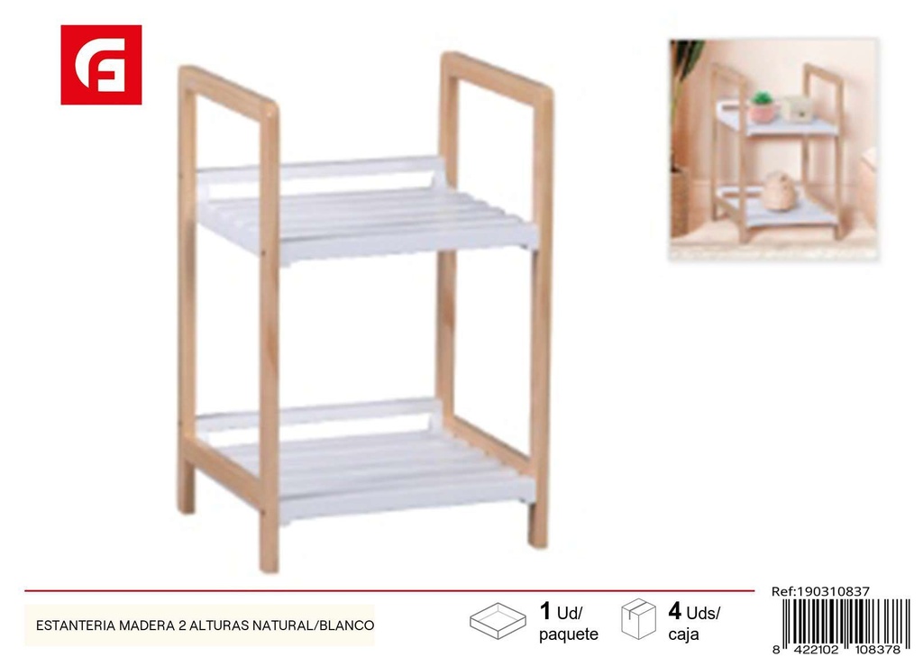 Estantería de madera 2 alturas color natural/blanco - Almacenamiento y organización de calzado